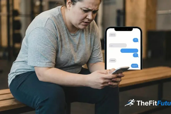Symbolbild fehlgeschlagenen Abnehmstudie mit ChatGPT - Übergewichtige Frau ist nicht glücklich über KI Antworten im Chat