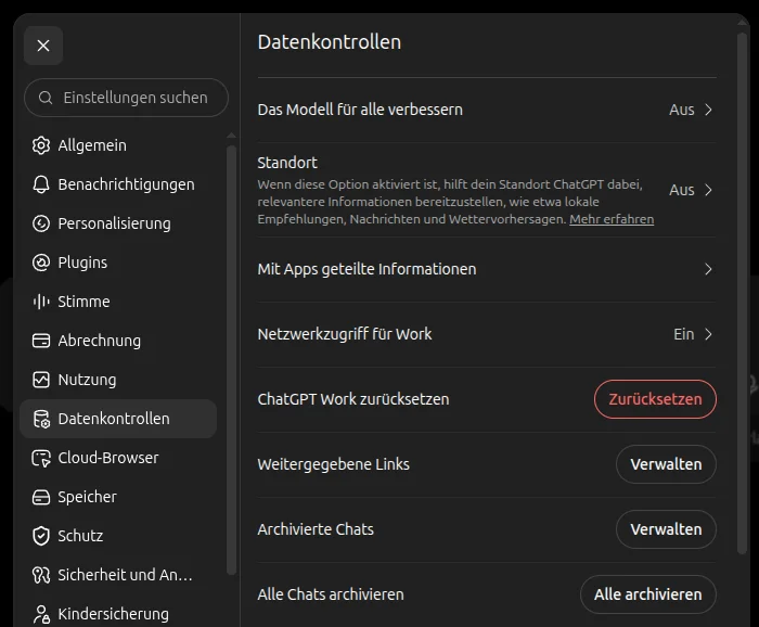 ChatGPT-Datenkontrollen mit ausgeschaltetem Schalter "Das Modell für alle verbessern"