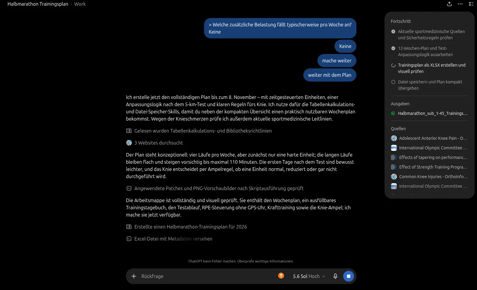 ChatGPT durchsucht drei Websites und listet die verwendeten Quellen in der rechten Seitenleiste