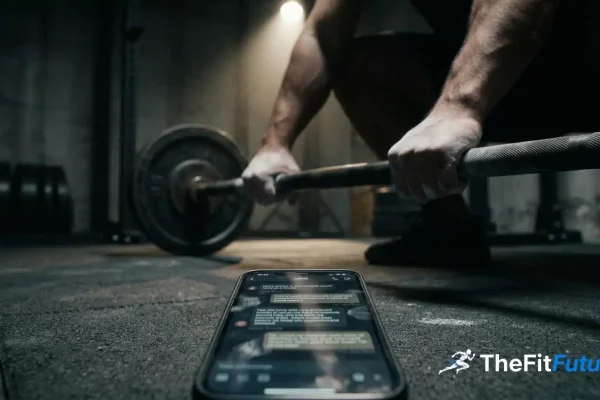 Sportler beim Training mit Smartphone-Bildschirm im Vordergrund – KI-Feedback im Einsatz