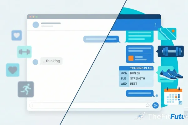 Comparison: vague vs. detailed prompt — empty chat on the left, structured training plan on the right