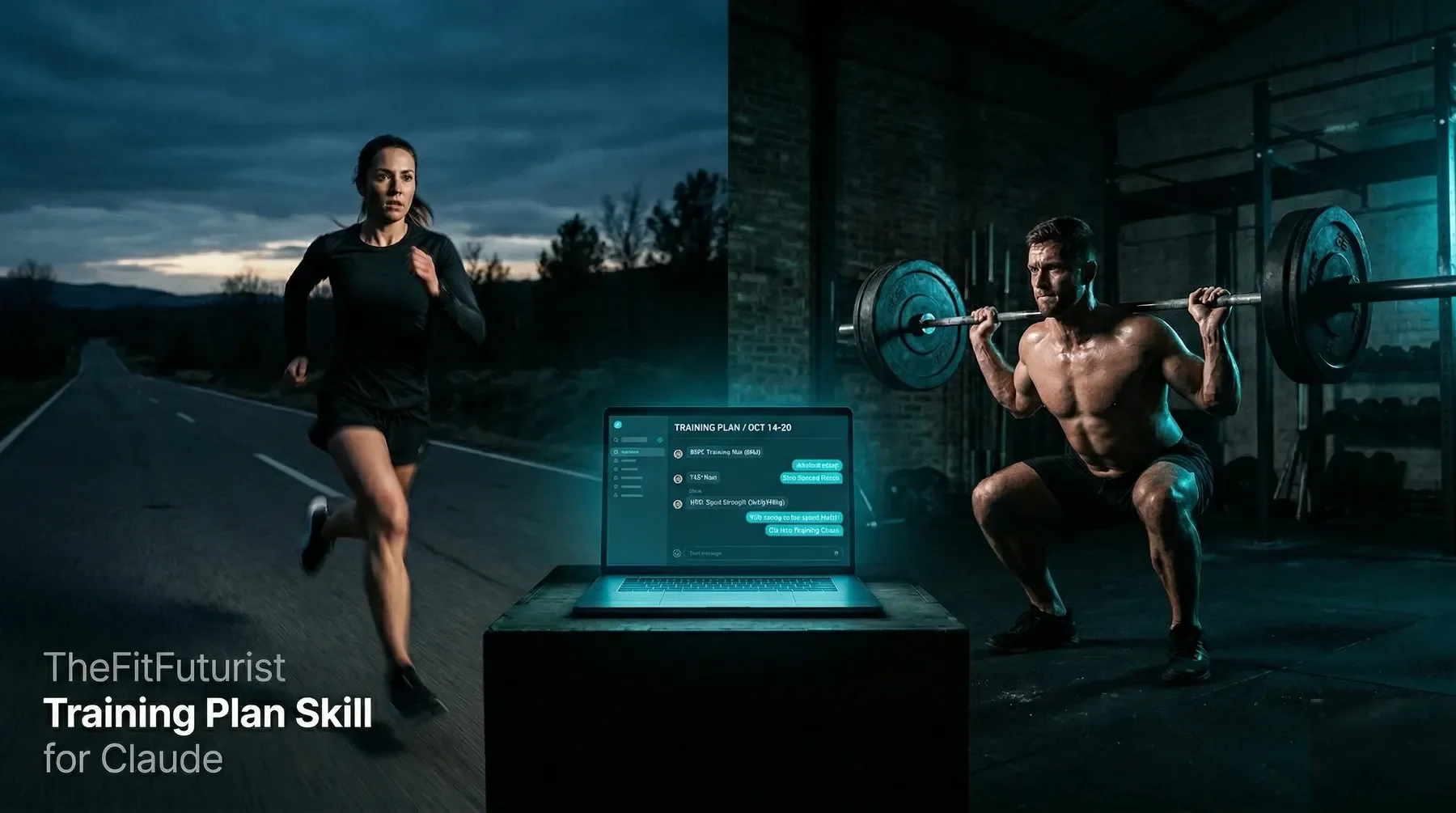 Claude Training Plan Skill — female runner and strength athlete with an AI training plan on a laptop