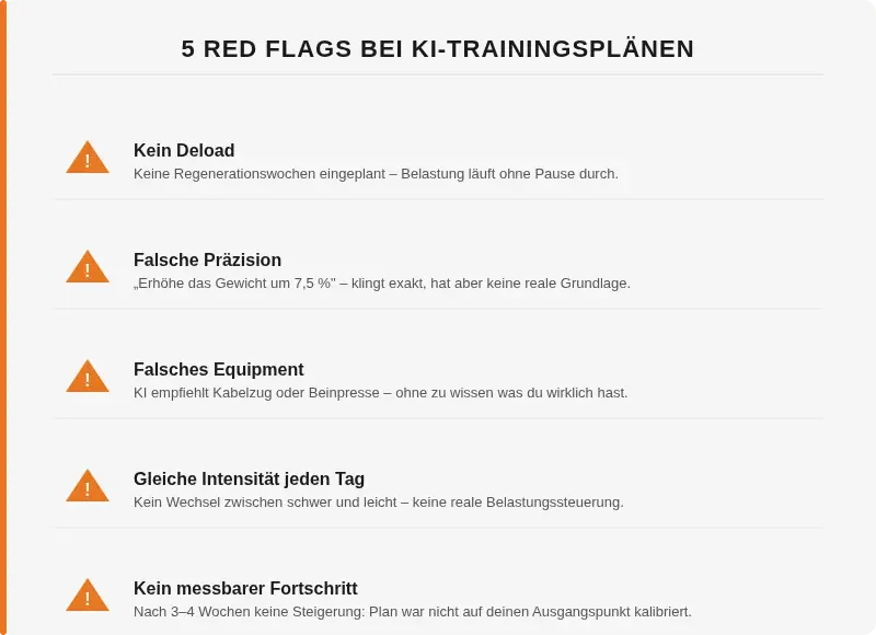 7 Warnsignale bei KI-generierten Trainingsplänen im Überblick