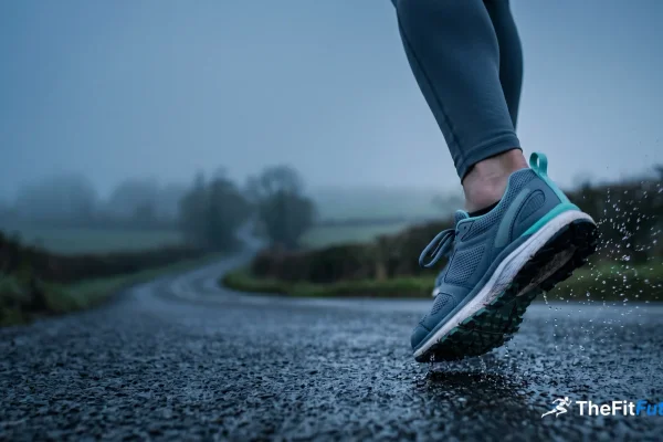  Running shoe on a wet country road at dawn – symbolic image for the Garmin running trends 2026