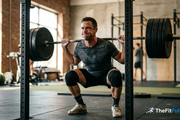  Focused athlete mid-set with a barbell during a strength workout